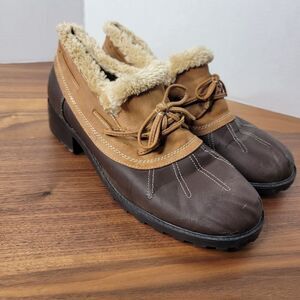 Trotters Women's Size 11 M Duck Slip On Rain Shoes Brown Faux Fur EUC